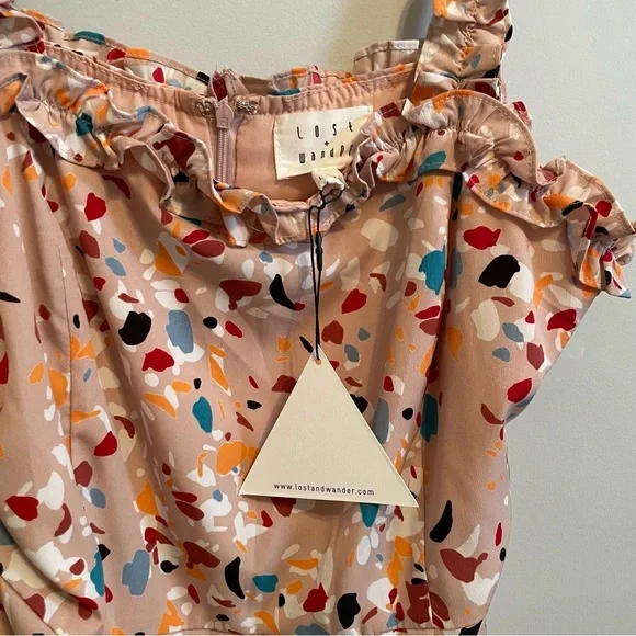 NWT Lulus Lost + Wander Santa Rosa Printed Ruffled Dress Blush Pink L Large - Picture 9 of 10